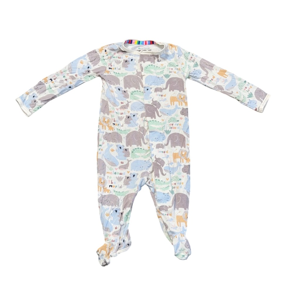 Magnetic Me Footie Pajamas Baby 0-3M White Safari Animal Print Excellent
